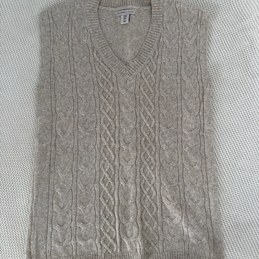 Sincerely Jules Beige Cable Knit V-Neck Sweater